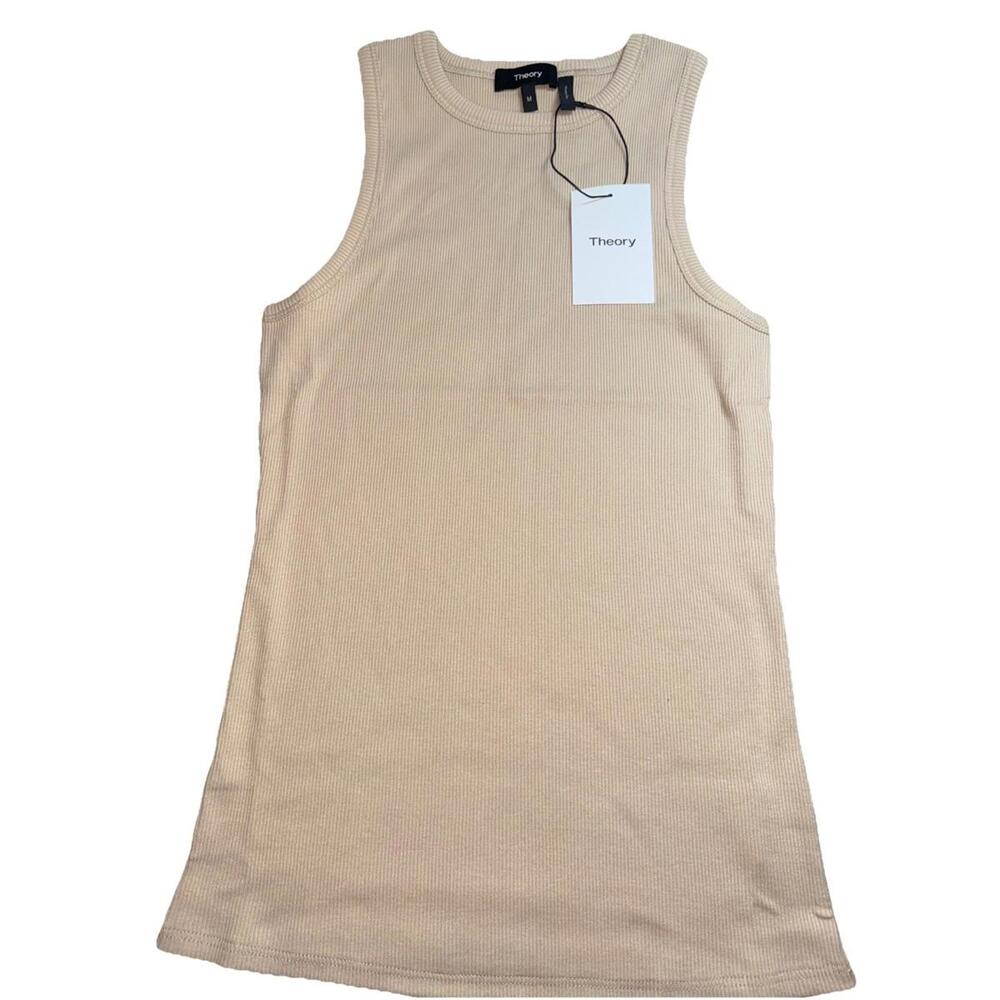 NWT Theory Fitted BeigeSand Ribbed Tank Women Sz M Quiet Lux Basics Preppy $110